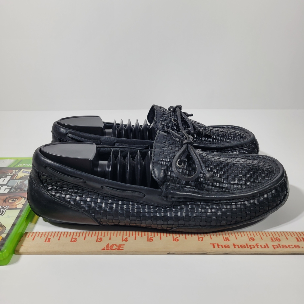 UGG Men’s Black Woven Leather Slip-On Loafers - Picture 7 of 16